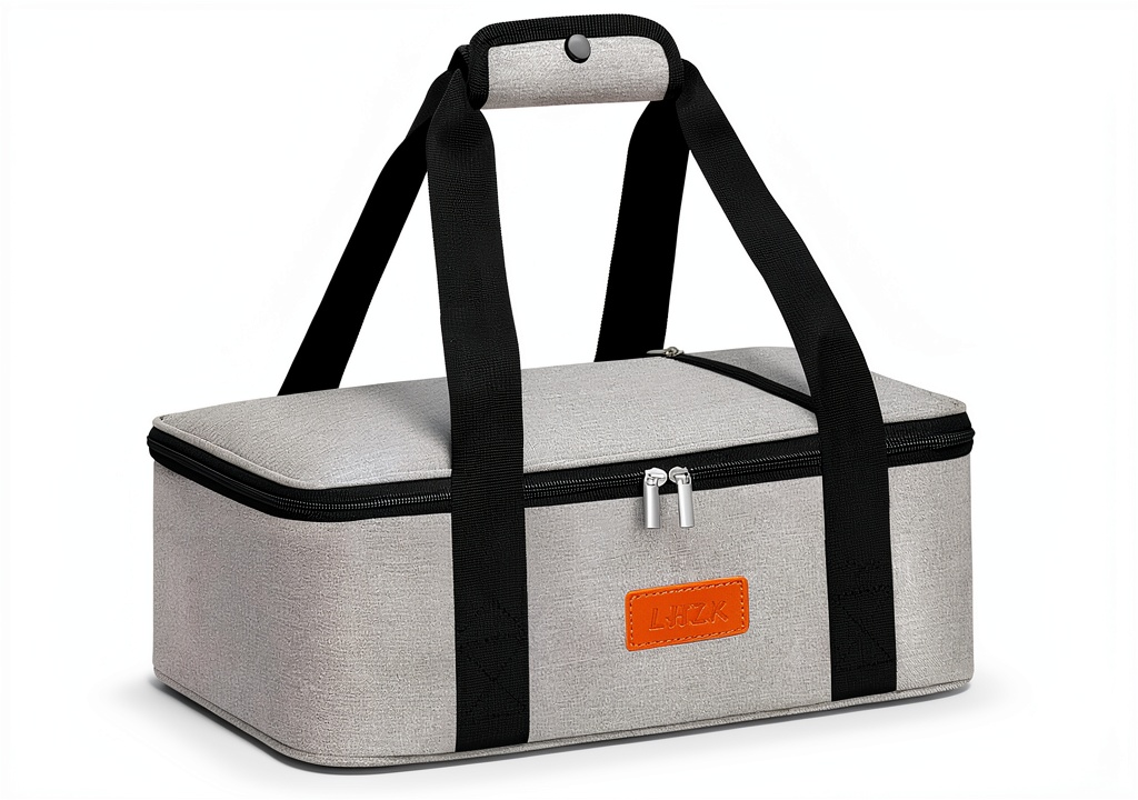LHZK insulated casserole carrier on a picnic table with two food containers