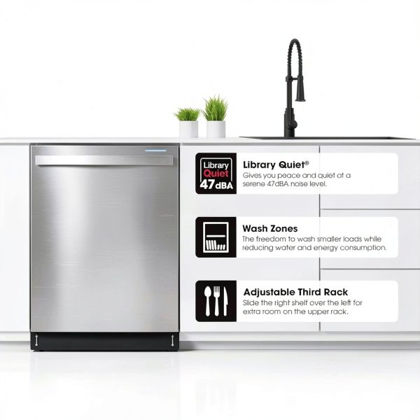 Sharp Built-In Dishwasher SDW6736MS Adjustable Third Rack Quiet 47dBA-1