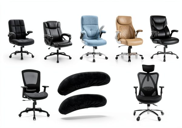 Velvet Office Chair Armrest Covers BAIDATONG Stretchable Black (2 pcs)-4