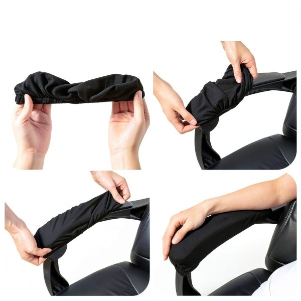 Smiry Stretch Office Chair Armrest Covers Soft Fit Washable Black-3