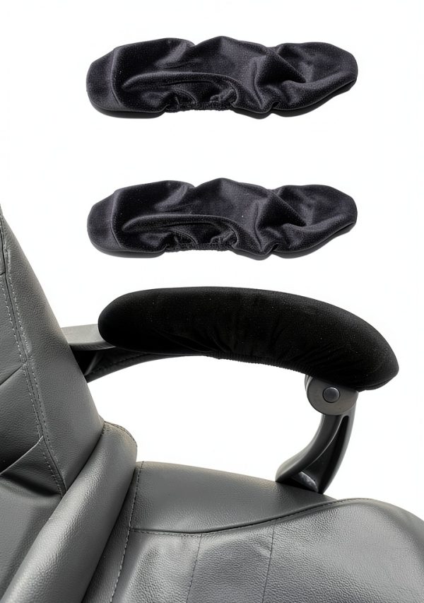 Velvet Office Chair Armrest Covers BAIDATONG Stretchable Black (2 pcs)-0